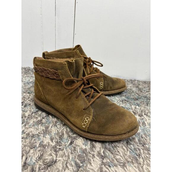 Shoes - Born Boots Womens 9.5 Temple Lace Up Brown Distressed Suede Ankle Braided Chukka